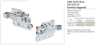 SZEKRÉNY FÜGGESZTŐ 704 15 Z1 VISX 75×50×15 CINK
