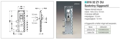 SZEKRÉNY FÜGGESZTŐ 816-OS VASALAT BALOS 148×53,5×19 mm HORGANYZOTT