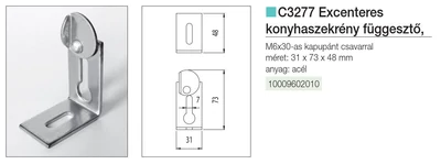 SZEKRÉNY FÜGGESZTŐ EXCENTERES FÜGGESZTŐ CSAVARRAL 31x73x48 mm HORGANYZOTT