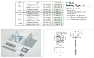 SZEKRÉNY FÜGGESZTŐ 145.0099.03 FÜGGESZTŐ 56x34x37mm FEKETE