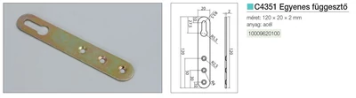 C4351 EGYENES FÜGGESZTŐ 120x20x2mm SÁRGARÉZ