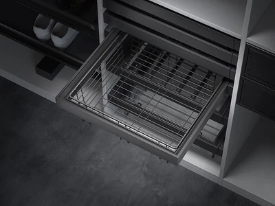 GARDRÓB SZERELVÉNY HOME BOX FÉM RÁCSKOSÁR 900MM-ES, 740x155x383MM, ACÉLSZÜRKE