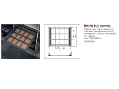 GARDRÓB SZERELVÉNY HOME BOX PIPEREFIÓK OSZTÓKKAL, CSILLAPÍTOTT FIÓKCSÚSZÓVAL 600MM, ACÉLSZÜRKE