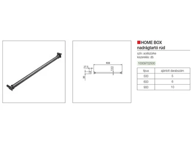 GARDRÓB SZERELVÉNY HOME BOX NADRÁGTARTÓ RÚD 14x408x16MM, ACÉLSZÜRKE