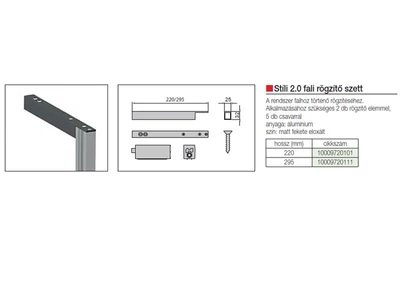 STÍLI 2.0 ÁLLVÁNYRENDSZER FELSŐ RÖGZÍTŐ FALI SZETT 295MM ALUMÍNIUM