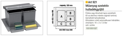 Forest HULLADÉKGYŰJTŐ ART 921 SZELEKTIV 600mm-es szekrényhez SZÜRKE - 10010001027