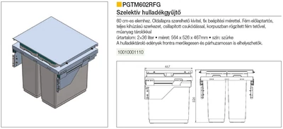 Forest HULLADÉKGYŰJTŐ PGTM602RFG (2x36l) SZELEKTÍV 600mm-es szekrényhez SZÜRKE - 10010001110