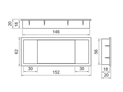 IRODABÚTOR KIEGÉSZÍTŐ KÁBELKIVEZETŐ ART911 152x20x62mm FEHÉR