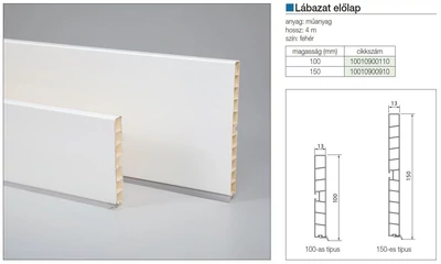 LÁBAZATELEM ELŐLAP H: 150 mm L: 4 fm FEHÉR
