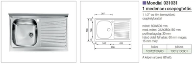 Forest CM MOSOGATÓ MONDIAL TELETETŐS 1 MEDENCE+CSEPEGTETŐ JOBBOS 800x500mm ACÉL - 10012130901
