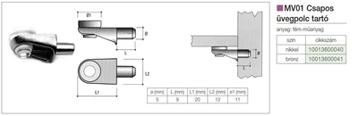 Forest POLCTARTÓ MV01 ÜVEGPOLC TARTÓ 5x29mm NIKKELEZETT - 10013600040