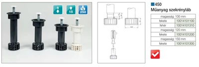 Forest MŰANYAG SZEKRÉNYLÁB 450/100 ÁLLÍTHATÓ 100 mm FEHÉR - 10014101310