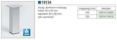 FÉM DESIGN LÁB 19134 40X40X100mm ALUMÍNIUM