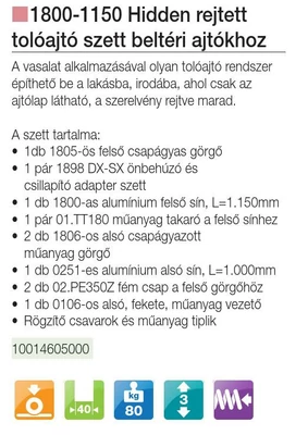 BELTÉRI TOLÓAJTÓ 1800-1150 REJTETT 1150mm, 80kg