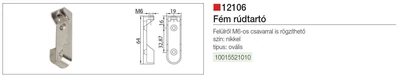 VÁLLFATARTÓ RÚD 12106 RÚDTARTÓ OVÁLIS RÚDHOZ L:64mm NIKKEL