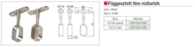 VÁLLFATARTÓ RÚD 12109 RÚDTARTÓ OVÁLIS RÚDHOZ L:71mm NIKKEL