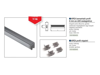 VILÁGÍTÁSTECHNIKAI KIEGÉSZÍTŐ ZÁRÓKUPAK APEX DARK PROFILHOZ SZÜRKE