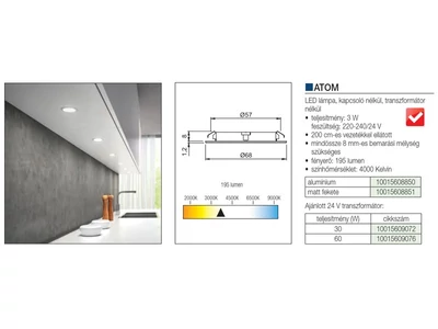 LED  VILÁGÍTÁS ATOM 3W NW FEKETE