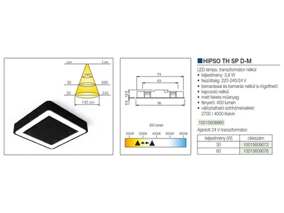 LED VILÁGÍTÁS HIPSO SP 3.8W/24V KÜLSŐ FÉNYERŐ-ÉS SZÍNHŐMÉRSÉKLET VEZÉRLÉS 76x76mm FEKETE