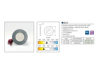 LED VILÁGÍTÁS OL14WW WARM WHITE SZÁLCSISZOLT ACÉL