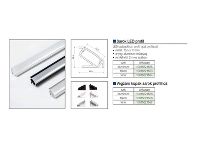 VILÁGÍTÁSTECHNIKAI KIEGÉSZÍTŐ SAROK LED PROFIL OPÁL BORÍTÁSSAL, 2M FEKETE