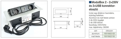 IRODABÚTOR TARTOZÉKOK KONNEKTOR ELOSZTÓ MODULBOX II - 2 DB 230 V-OS DUGALJ + 2 USB MATT FEKETE