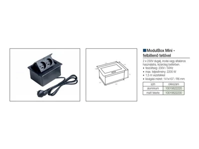 IRODABÚTOR TARTOZÉKOK KONNEKTOR ELOSZTÓ MODULBOX MINI - 2×230V MATT FEKETE