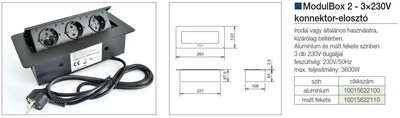 IRODABÚTOR TARTOZÉKOK KONNEKTOR ELOSZTÓ MODULBOX II - 3 DB 230 V-OS DUGALJJAL MATT FEKETE