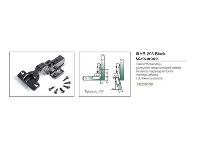 BÚTORPÁNT HOME BOX HB-203 BLACK CSILLAPÍTOTT KÖZÉZÁRÓDÓ PÁNT +EXC.ALÁTÉT+CSAVAR FEKETE NIKKEL