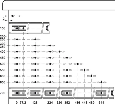 422.41.921 Häfele Accuride 3832 Golyós Fióksín Teljeskihúzású Teherbírás 45kg Hossz 200mm