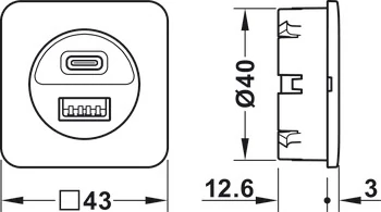 833.73.809 Hafele LOOX 5 24V-os beépíthető USB A-C töltő
