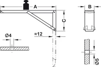 287.41.915 Häfele Acél Lehajtható Konzolok Rögzítéssel és Rugós Támasszal Teherbírás 40kg/pár 380mm Cink