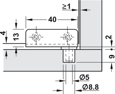 361.42.202 Hafele HI-FI Üvegajtópánt Üveg/Fa Krómozott