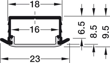 833.72.845 Häfele Loox Bemarós Aluminium Profil LED-Szalagokhoz Tejüveg Burkolattal 2,5fm 18/6,5mm