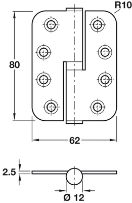 926.20.403 Häfele Ajtópánt Rozsdamentes Matt 80x62mm jobbos