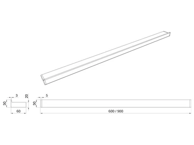 KÜLSŐ FÉMRÁCS "HORIZON BIG" FALIPOLC AKASZTÓ NÉLKÜL 600x30x100MM FEKETE
