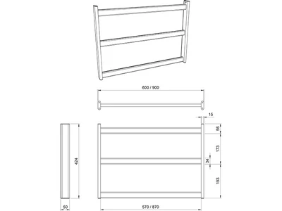 KÜLSŐ FÉMRÁCS "HANG" FÜGGESZTETT KERET (POLC, TÖRLŐTARTÓ, 3 DB AKASZTÓ) 600x420x50MM FEKETE