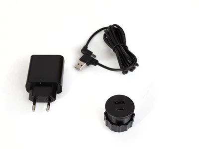 VILÁGÍTÁSTECHNIKAI KIEGÉSZÍTŐ SM-716B BEÉPÍTHETŐ USB TÖLTŐ USB-A + USB-C (5V/3A) D=35MM FEKETE