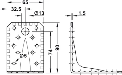 070.00.921 Sarokvas 90x90x65mm/1