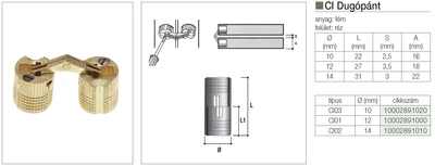 Forest BÚTORPÁNT DUGÓPÁNT CI02 ÁTM:14x31mm SÁRGA RÉZ - 10002891010