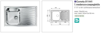 Forest CM MOSOGATÓ COMETA 1 MEDENCE+CSEPEGTETŐ 790x500mm ACÉL - 10012130150
