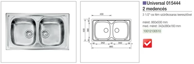 Forest CM MOSOGATÓ UNIVERSAL 2 MEDENCE 860x500mm ACÉL - 10012130510