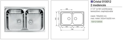 Forest CM MOSOGATÓ CRISTAL 2 MEDENCE 790x500mm ACÉL - 10012130530