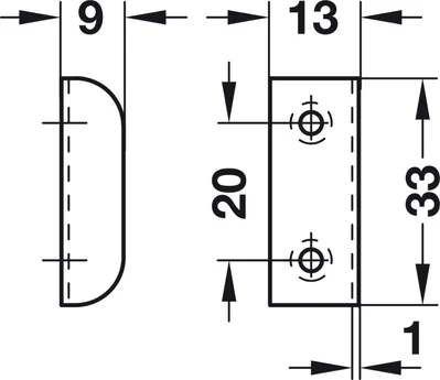 239.40.703 Bútorzár ellenlemez 33x9mm nikkel