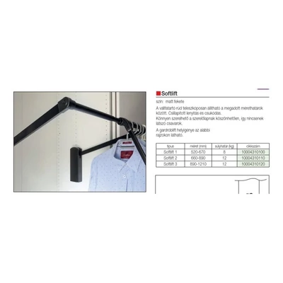 GARDRÓBLIFT SOFTLIFT 2 660-890 mm 12kg FEKETE